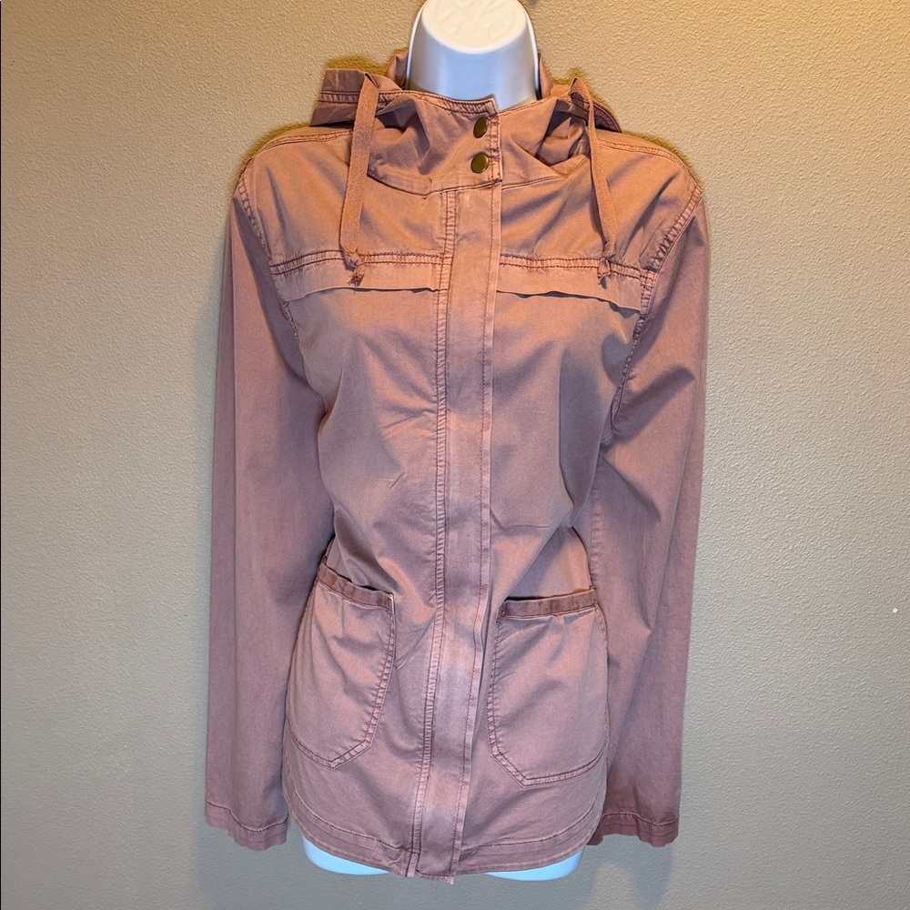 SO Dusty Rose Full Zip Lightweight Hooded Utility Jacket Coat Women's Size XL